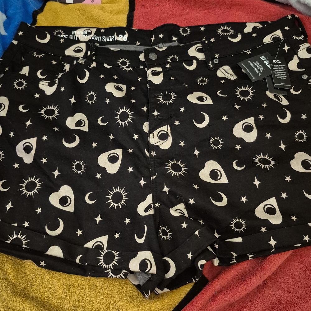 Hot Topic Black and White Celestial Jean Shorts